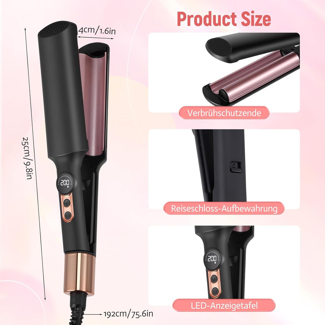 Welleneisen für Haare, Mini Welleneisen für Beach Waves mit 5 Temps 140-220℃, Keramik Glätteisen, 2