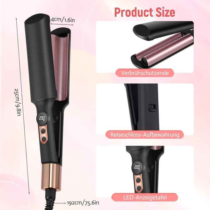 Welleneisen für Haare, Mini Welleneisen für Beach Waves mit 5 Temps 140-220℃, Keramik Glätteisen, 2