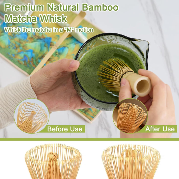 Matcha Tea Set 7- piece Japanese Tea Set Matcha Bowl with Spout, Bamboo Whisk and Spoon Filter Spoon