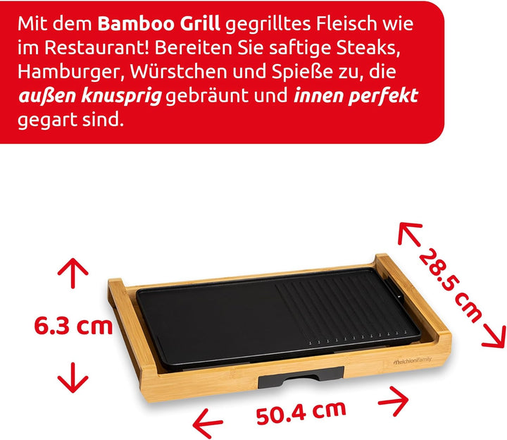 Melchioni Grill Elektrischer Grill, Bambus, Schwarz, Einheitsgrösse