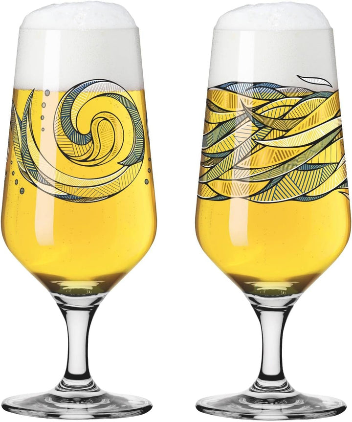 RITZENHOFF 3471002 Bierglas 300 ml – 2er Set – Serie Brauchzeit, Motiv Nr. 2 – Wasser, mehrfarbig –