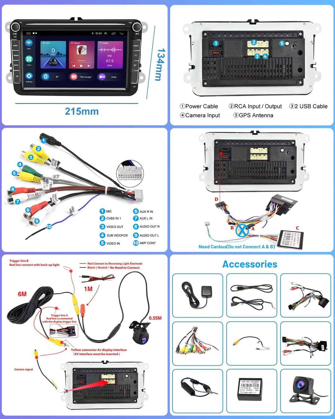 Android 11 Autoradio CarPlay für VW Golf Passat Polo Skoda Tiguan Seat 8 Zoll Touchsreen Car Player
