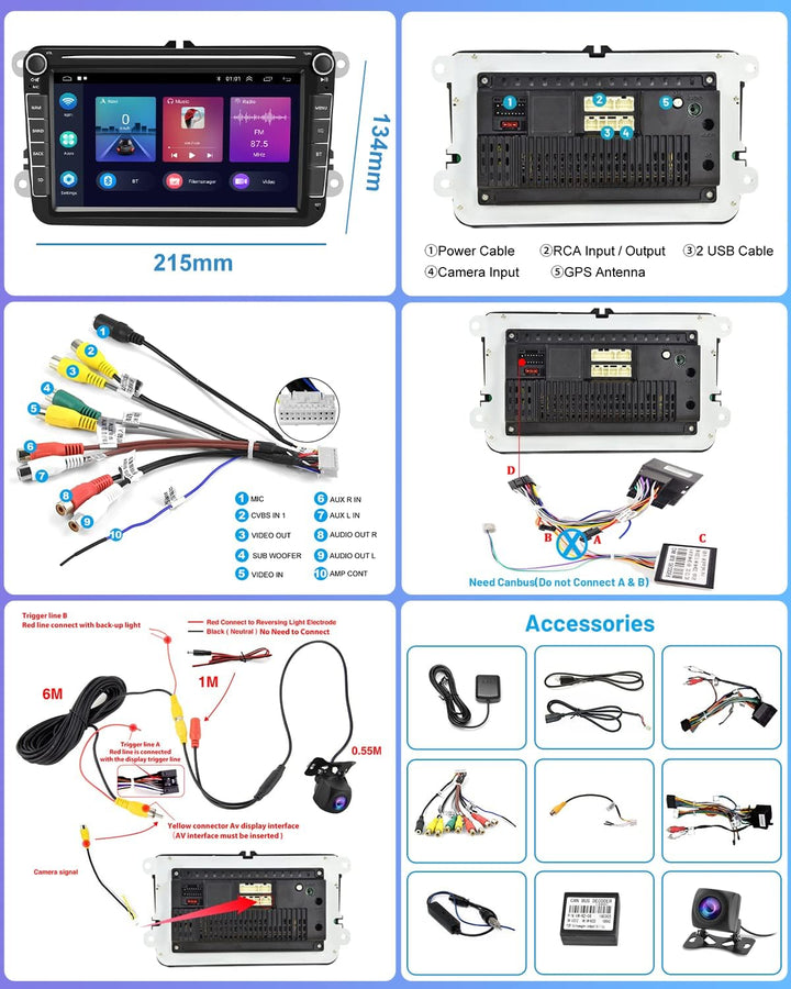 Android 11 Autoradio CarPlay für VW Golf Passat Polo Skoda Tiguan Seat 8 Zoll Touchsreen Car Player