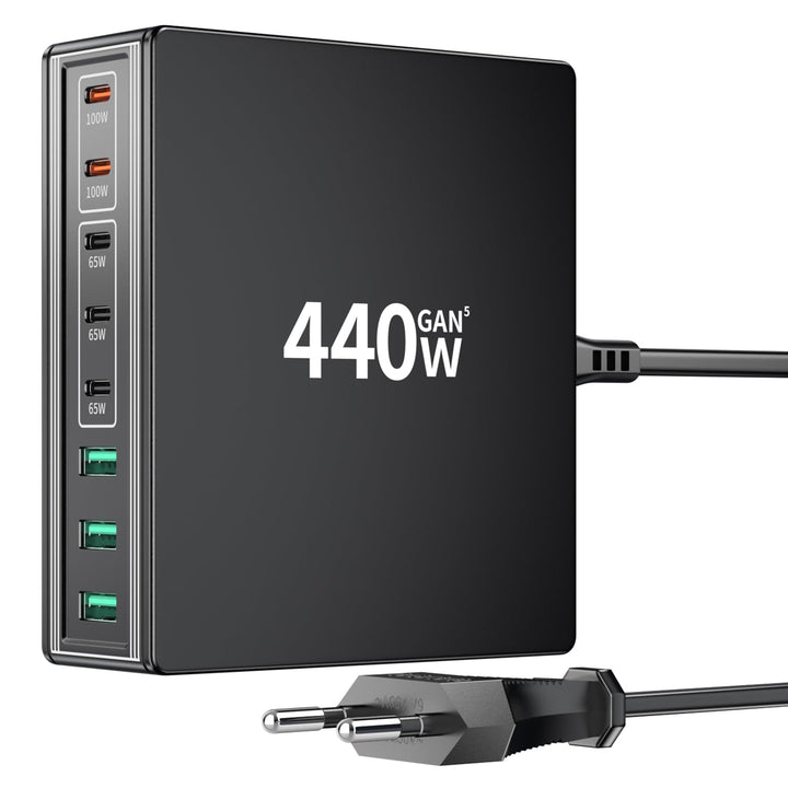 HSSNS USB C Ladegerät Mehrfach: 440W 8 Ports USB Schnellladegerät mit 5 USB-C und 3 USB-A - USB C Ch