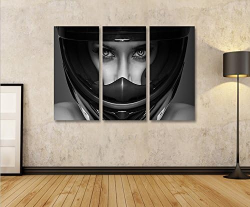 islandburner Bild Bilder auf Leinwand Frau mit Motorrad Helm 3p XXL Poster Leinwandbild Wandbild Dek