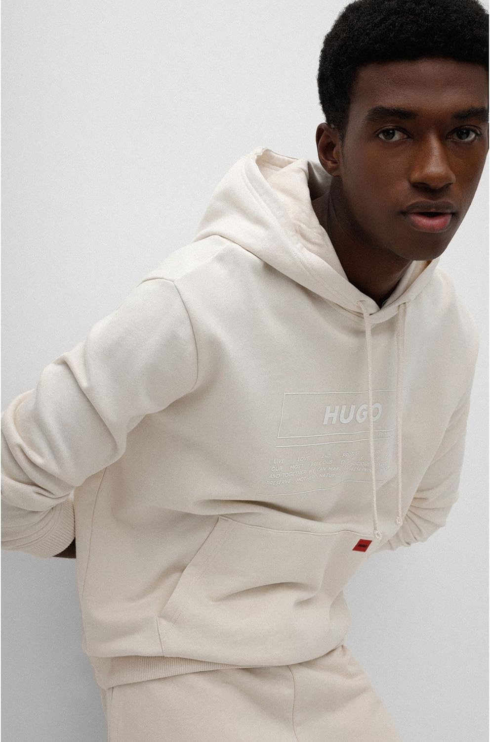 HUGO Herren Debster Relaxed-Fit Hoodie aus Bio-Baumwolle mit Manifesto-Logo Hellbeige XXL