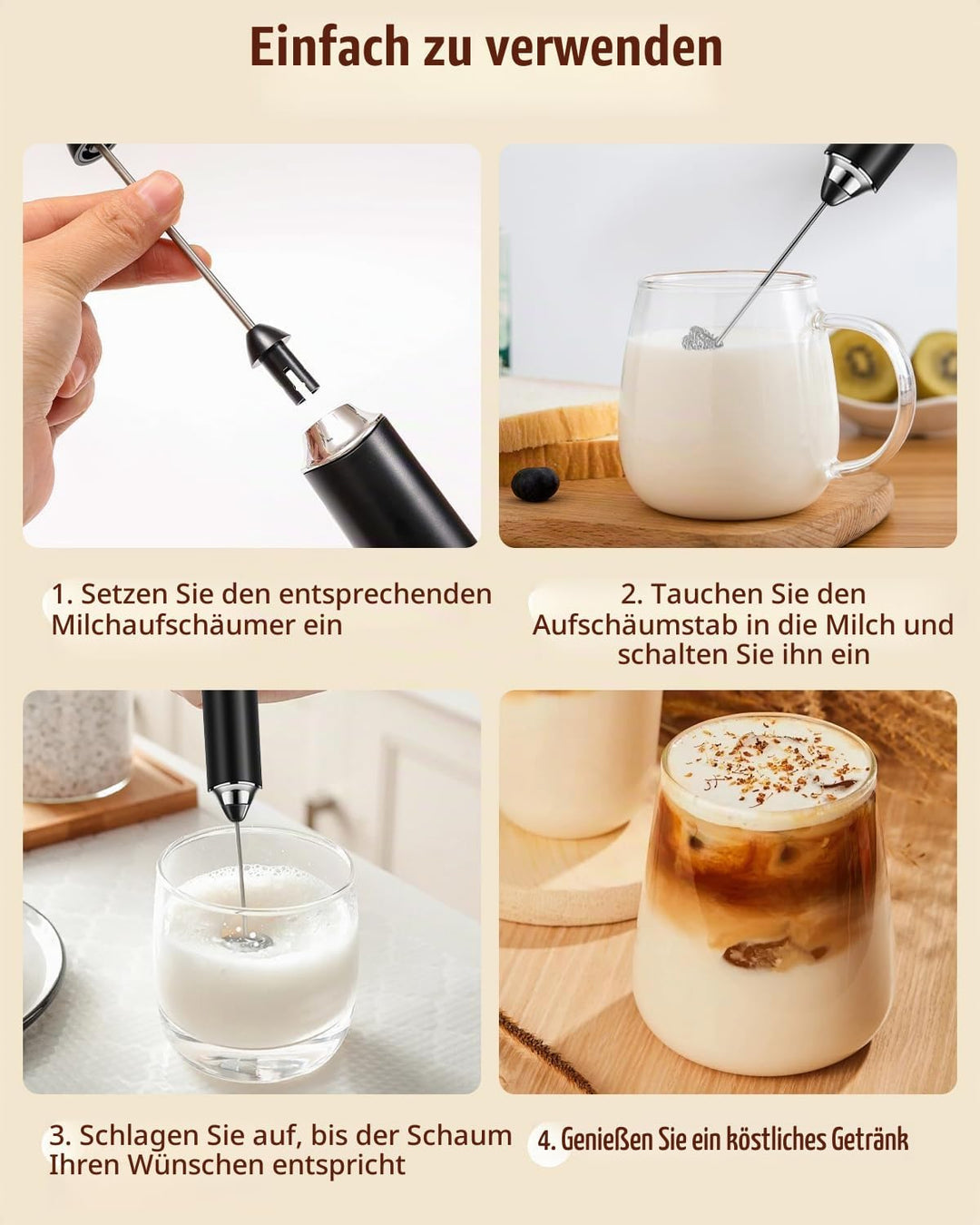 Milchaufschäumer Stab, Milchaufschäumer USB Elektrischer Milchaufschäumer Elektrischer Schneebesen,