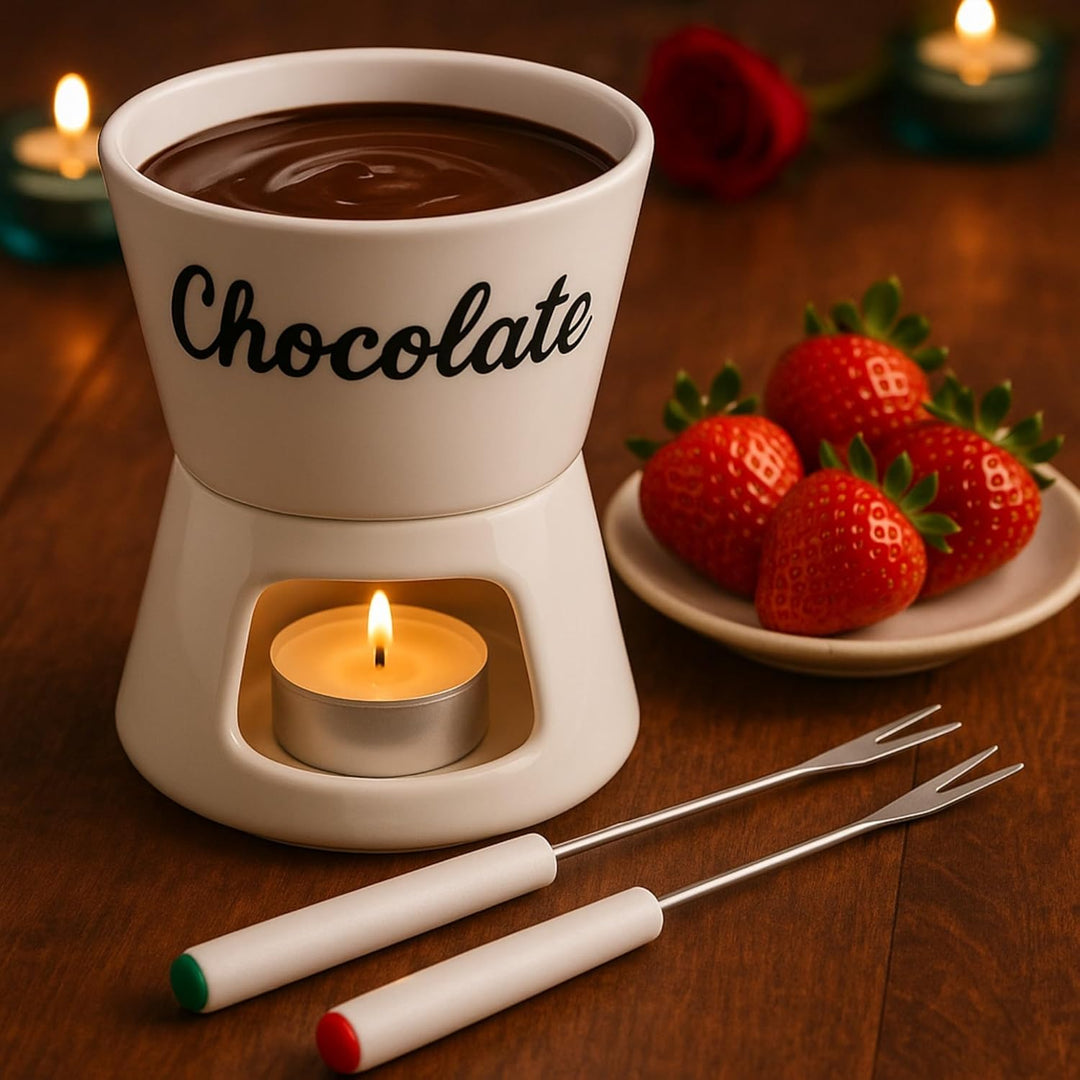 MIJOMA Schokoladenfondue Schoko-Fondue-Set Schokolade incl. 2 Fonduegabeln weiss ca. Ø12x15cm
