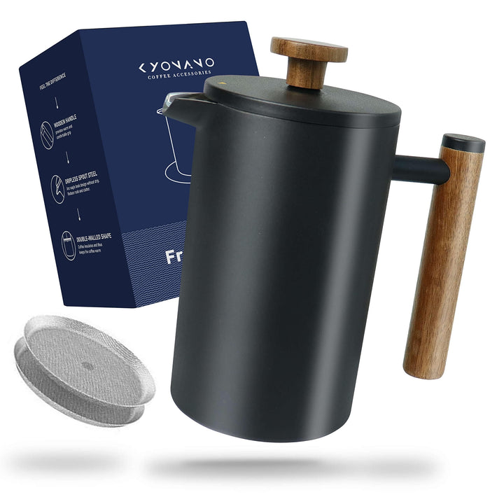 KYONANO French Press 0,6 Liter | Thermo Kaffeebereiter aus Edelstahl, Kaffee Camping für 2-3 Tassen,