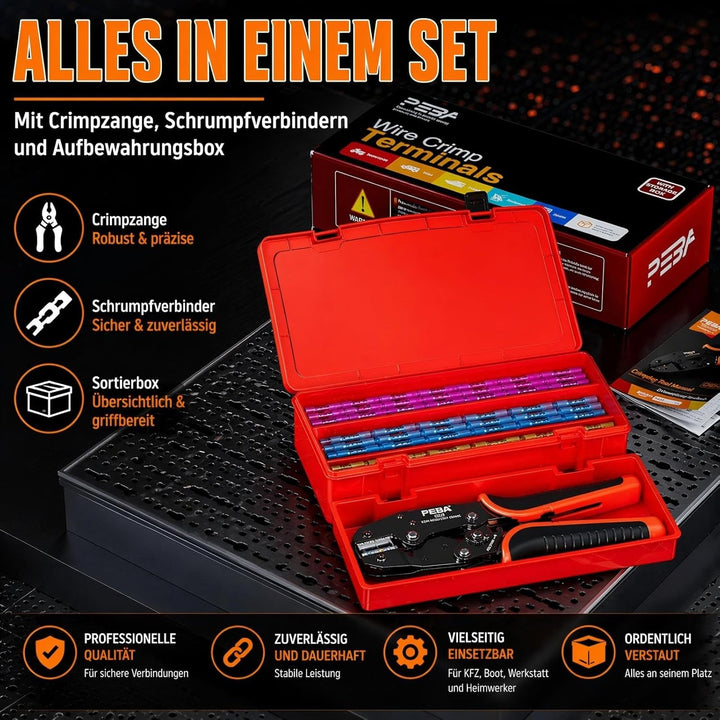 PEBA Crimpzange Set mit Stossverbindern, Schrumpfverbinder & Kabelverbinder Set, IP67 wasserdicht, v