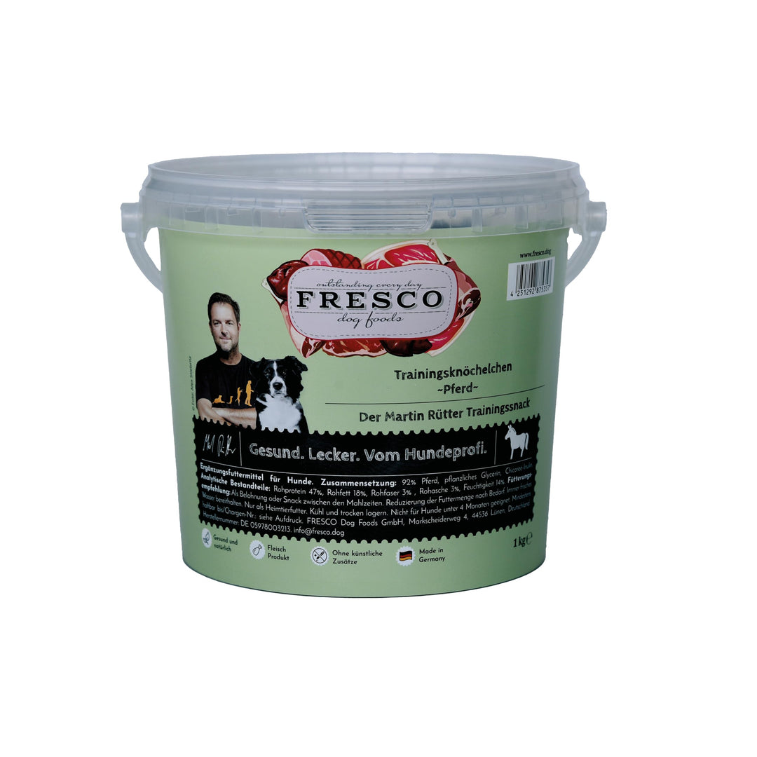 Fresco Dog Martin Rütter Trainingsknöchelchen Pferd 1kg-Eimer | getreidefreies Hundefutter | Trainin