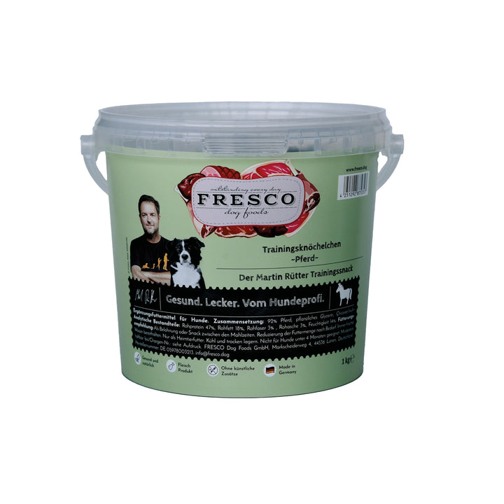 Fresco Dog Martin Rütter Trainingsknöchelchen Pferd 1kg-Eimer | getreidefreies Hundefutter | Trainin