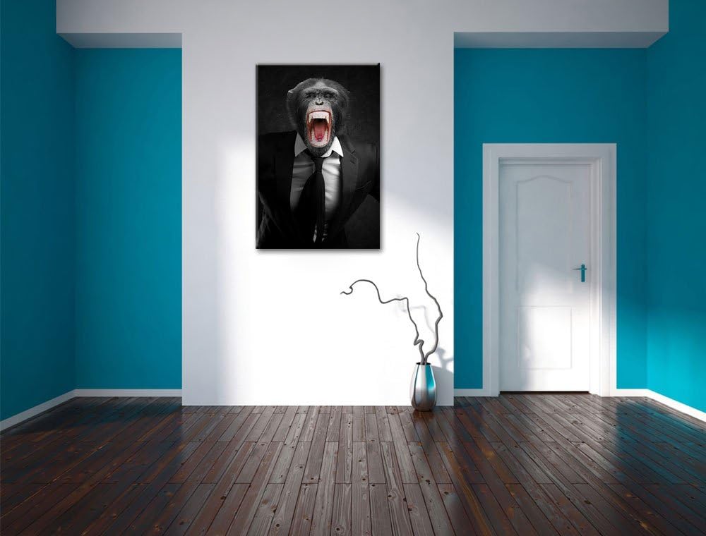 Dark brüllender Affe im Anzug schwarz/weiss Format: 100x70auf Leinwand, XXL riesige Bilder fertig ge