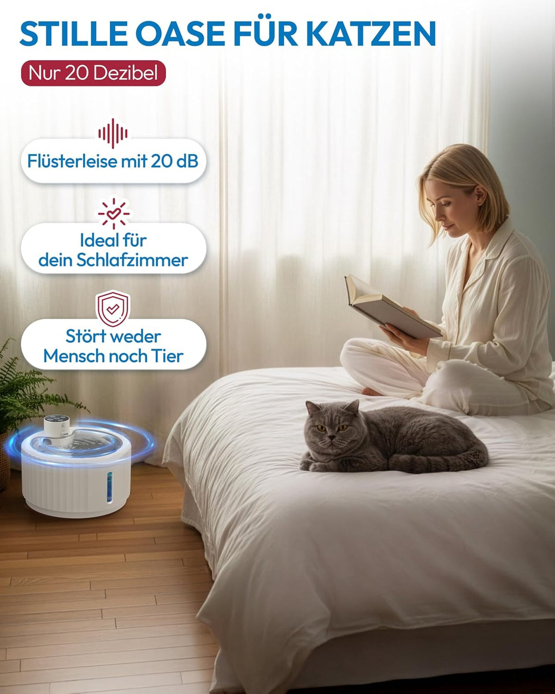 Miaura® Katzenbrunnen kabellos und super leise - Trinkbrunnen für Katze 2.8L Kapazität - Katzen Trin
