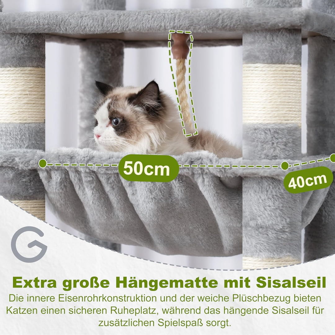 Kratzbaum, Katzenbaum gross für Innenbereich, 160 cm Katzenkratzbaum mit 2 grossen Plattformen, 2 Kö