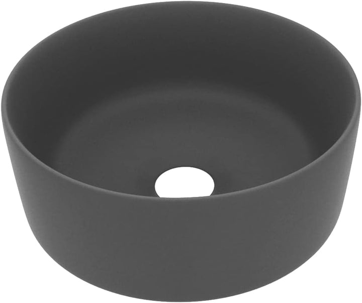 WIFESE Luxuriöses Waschbecken Rund Matt Dunkelgrau 40x15 cm Keramik Aufsatzwaschbecken Eckig Badezim