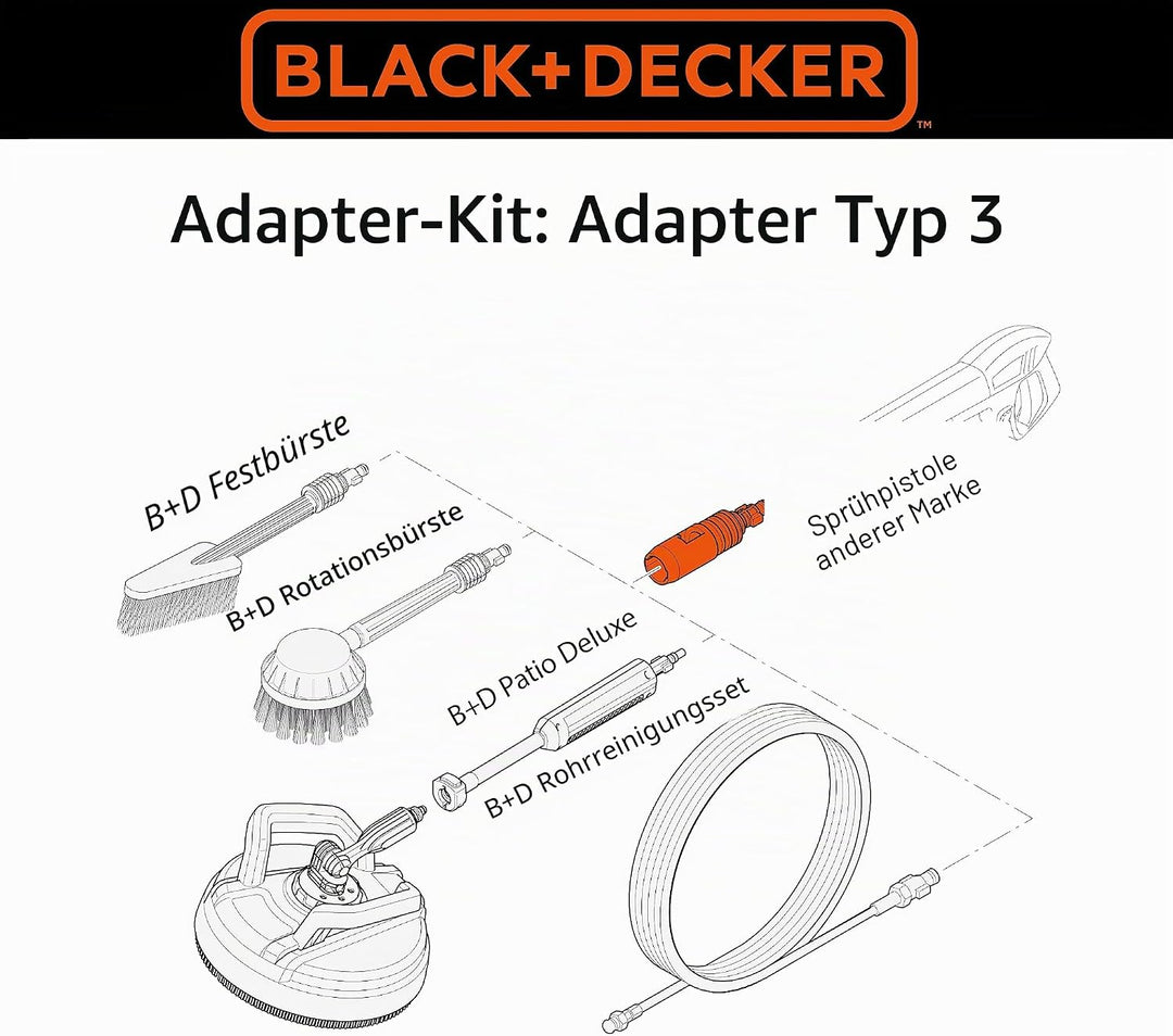 Adaptersatz für Black+Decker Zubehör zum Anschluss an Hochdruckreiniger Anderer Marken Adaptersatz f