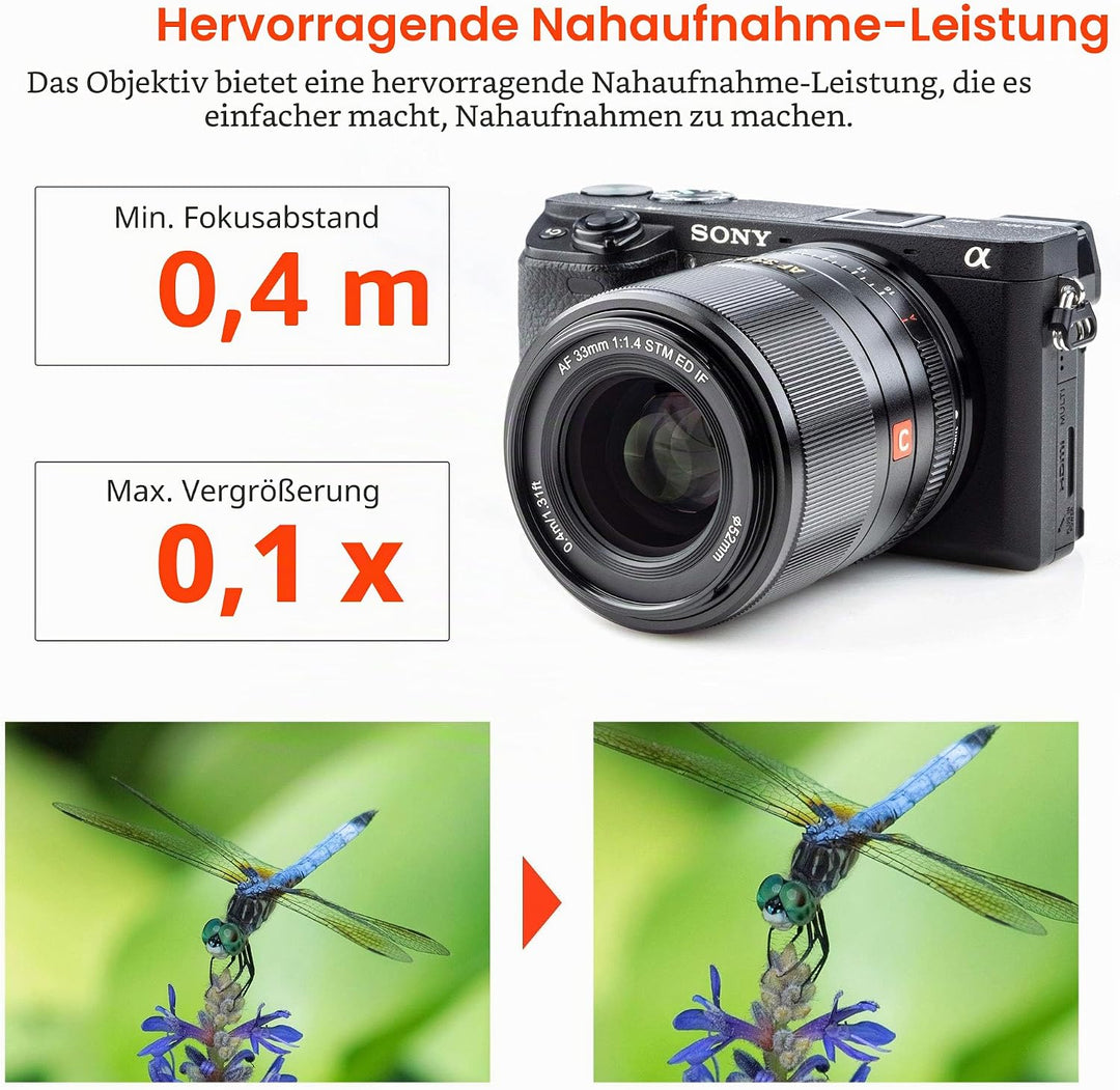 VILTROX AF 33mm F1.4 Autofokus Objektiv für Sony E Mount Kameras (APS-C, Einstellbare Blende f1.4-f1