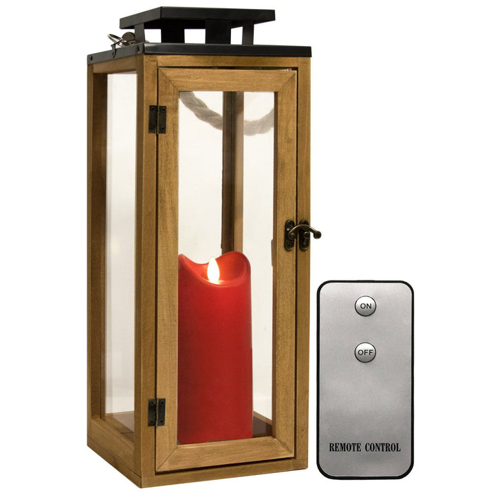 Dekovita 42cm Holz-Laterne - Gartenlaterne inkl. 18cm Outdoor LED Kerze in Rot mit Timer Fernbedienu