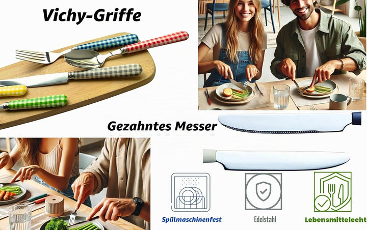 EXZACT Color Edelstahl-Besteck Set 24 Stück - 6 x Tafelgabeln, 6 x Tafelmesser, 6 x Abendessen Löffe