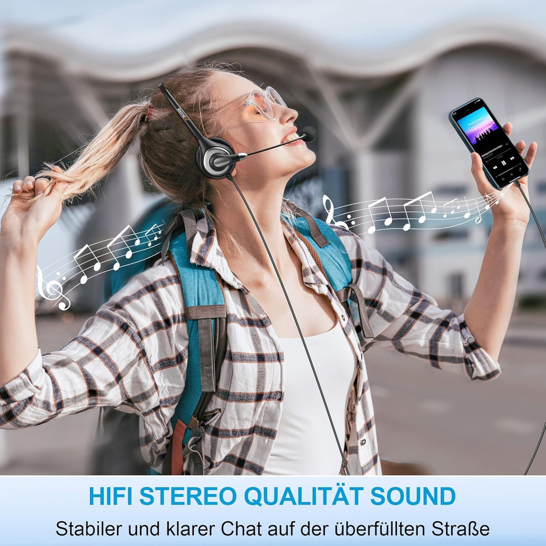 Wantek 601N Headset Typ-C Mono mit Mikrofon Noise Cancelling und 3,5mm Stecker USB C auf A Adapter f