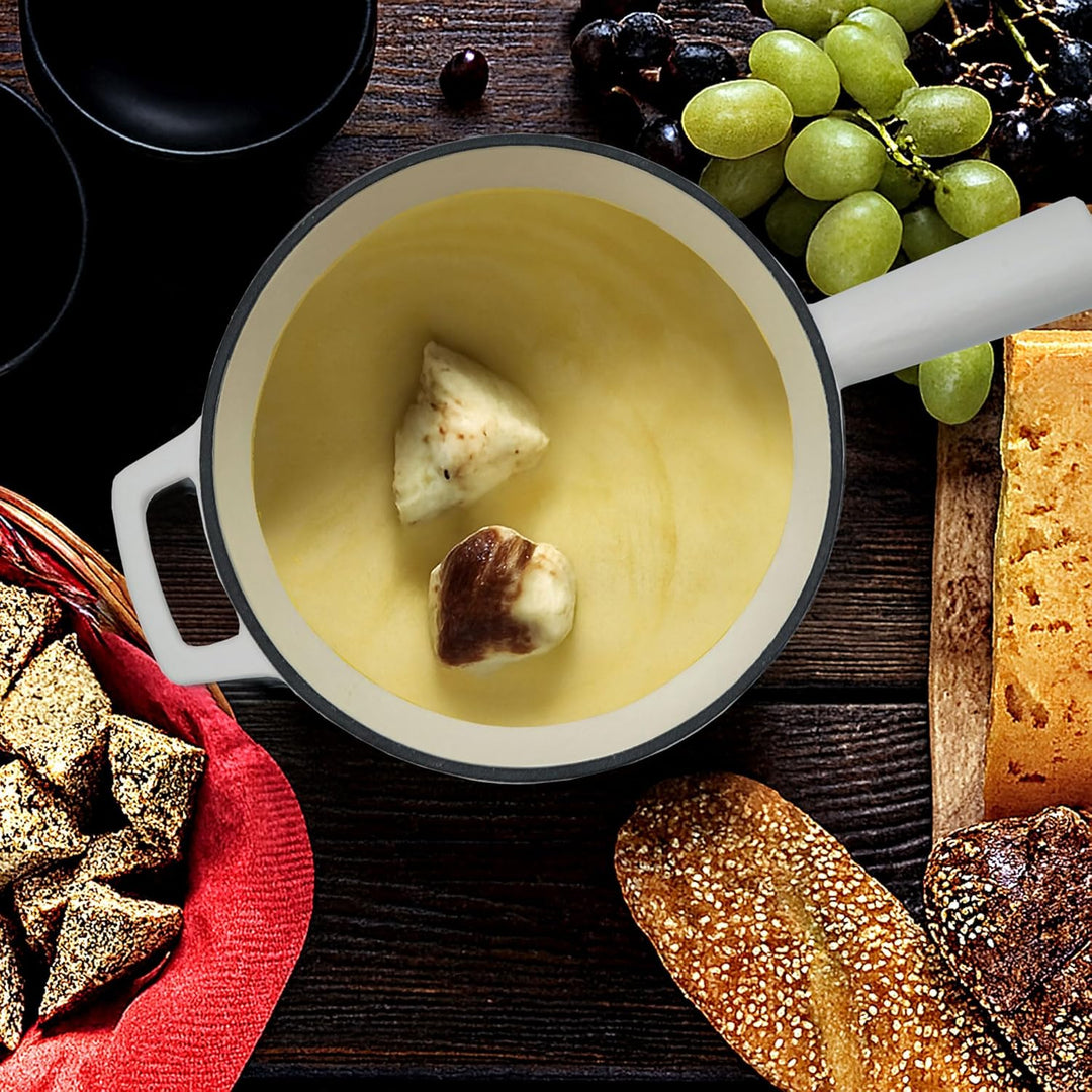 osoltus Fondue | Käsefondue | Fleischfondue Topf Gusseisen cremeweiss 6 Personen Emaille Cremeweiss