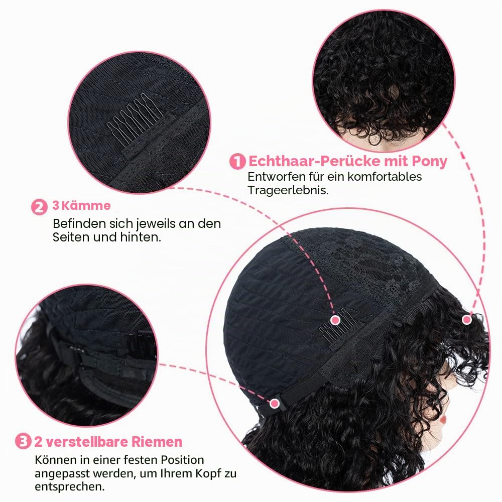 FASHION IDOL Bob Curly Echthaar-Perücken mit Pony Jerry Curl Bob Perücken Echthaar brasilianische Vi