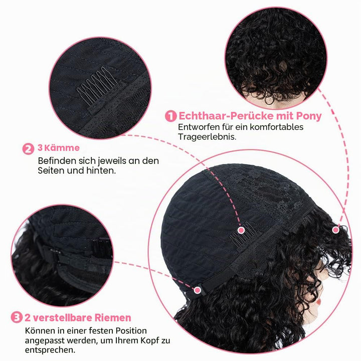 FASHION IDOL Bob Curly Echthaar-Perücken mit Pony Jerry Curl Bob Perücken Echthaar brasilianische Vi