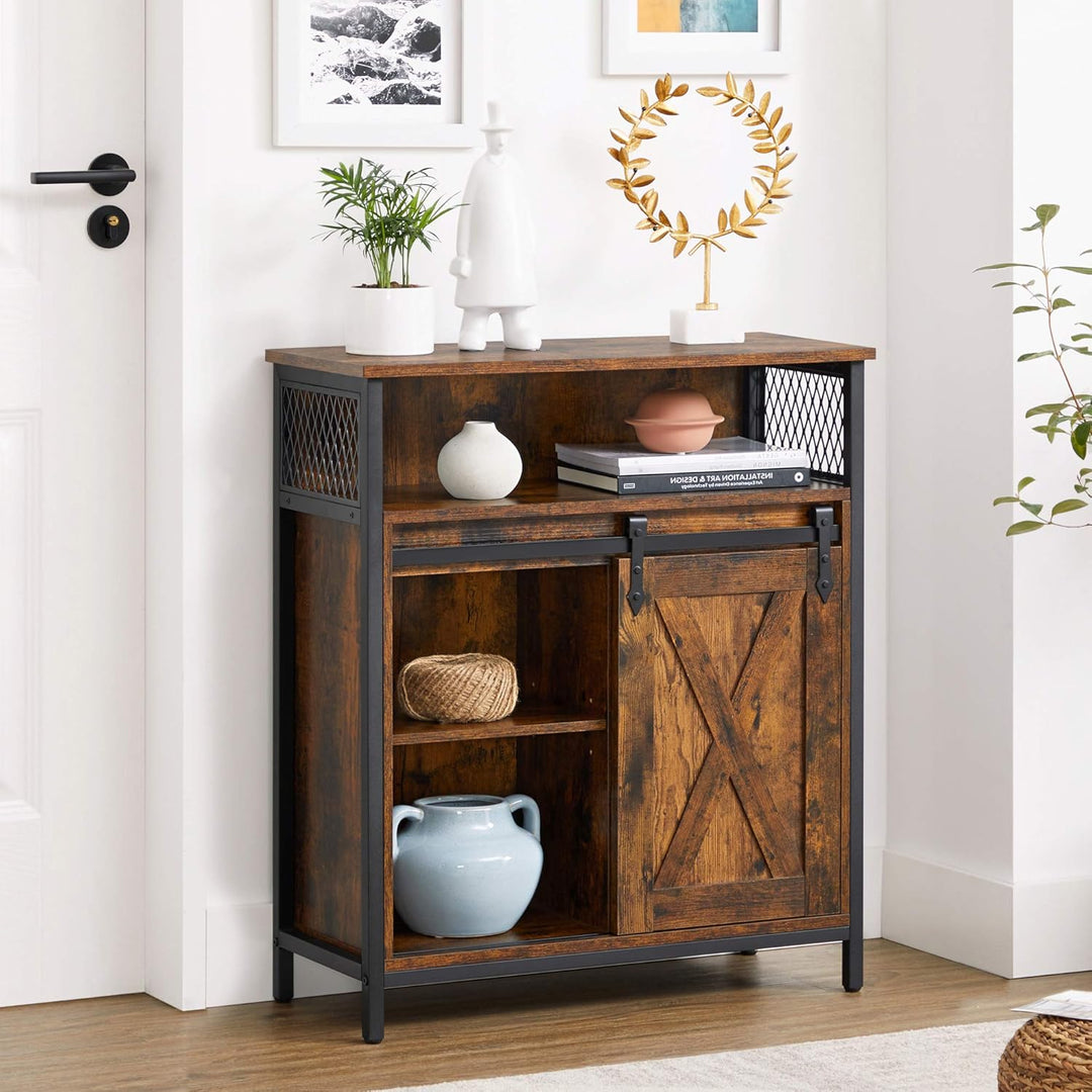 VASAGLE LSC089B01 Aufbewahrungsschrank, Sideboard, mit Schiebetür, offenes Fach, verstellbare Einleg