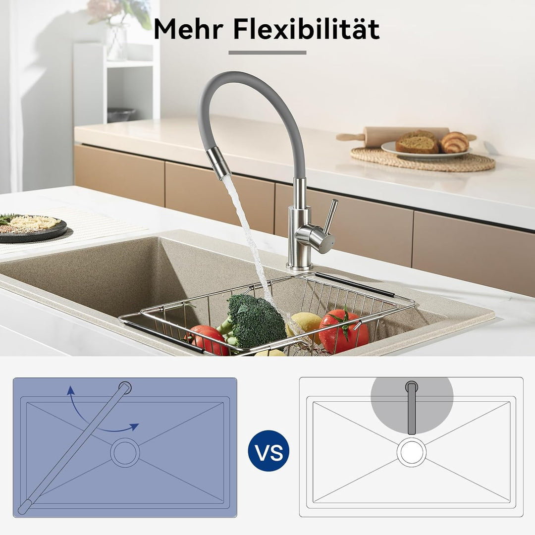 CECIPA Flexibler Küchenarmatur Grau, Wasserhahn Küche mit 2 Strahlarten, Mischbatterie Küche, Spülti