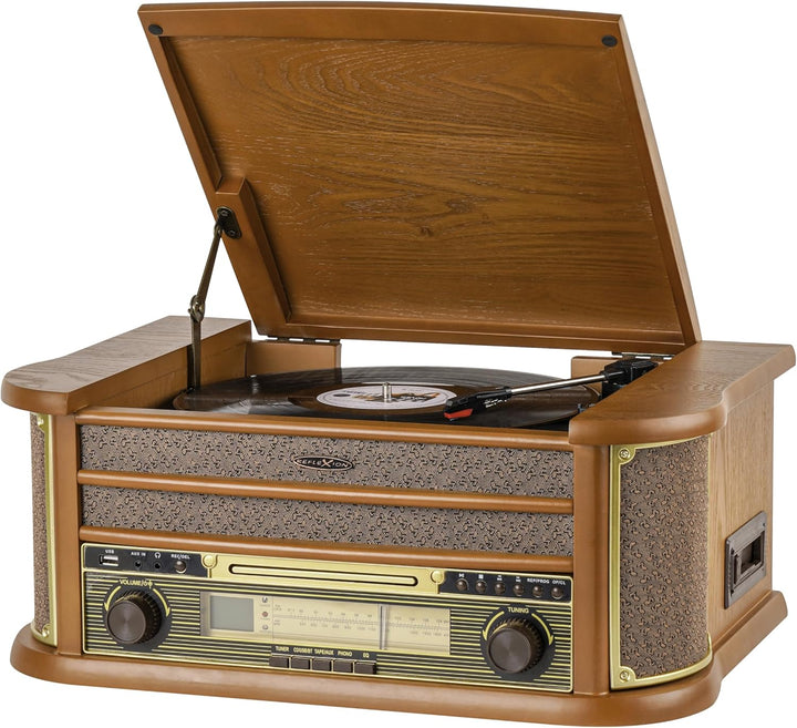 Reflexion HIF2002 Retro HiFi-Anlage mit Plattenspieler 33/45/78, Bluetooth 5.0 & USB-Encoding – CD/M