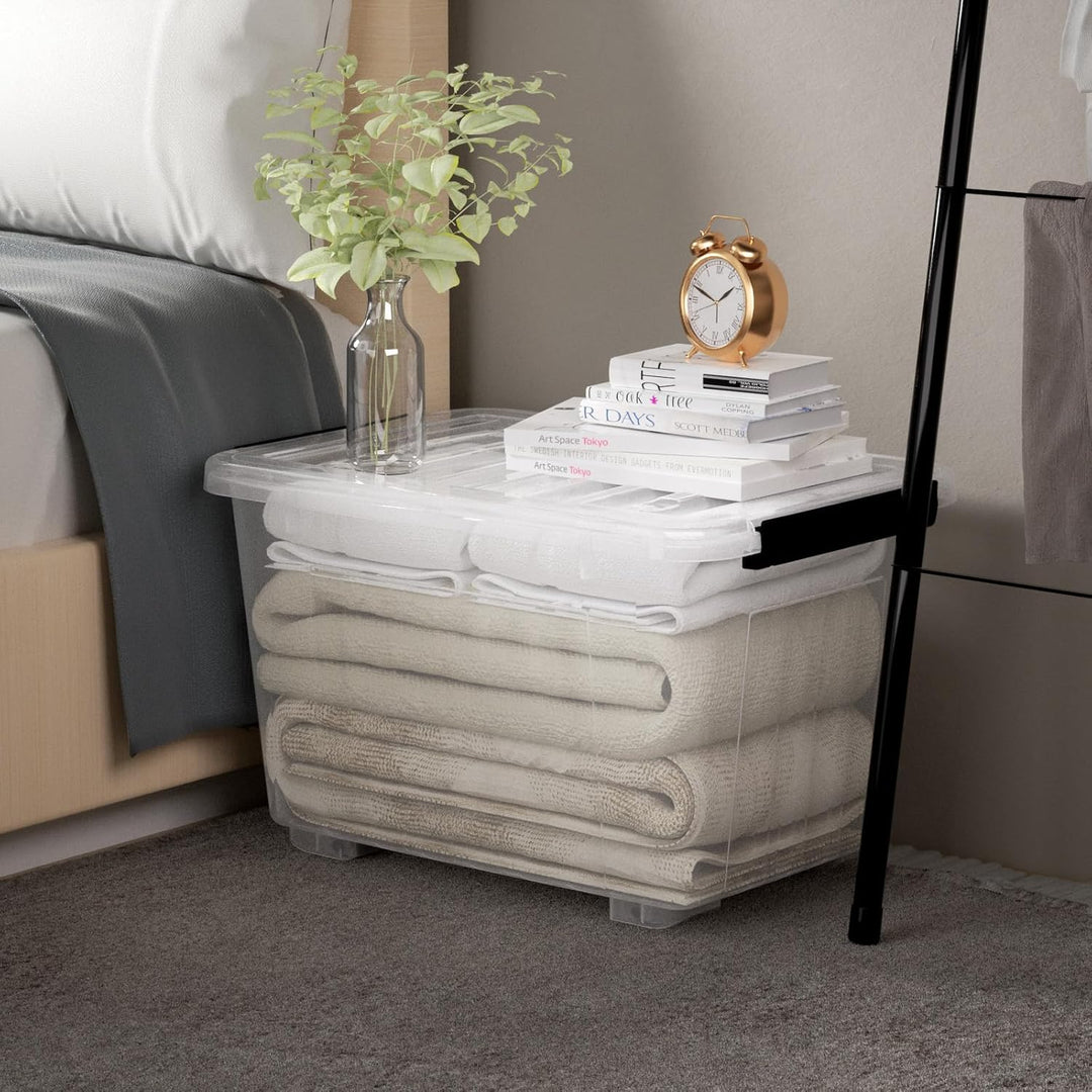 Cetomo,35L*4,4er-Pack, Aufbewahrungsbox mit deckel,Aufbewahrungsboxen, mit Clips, stapelbar, Wohnzim