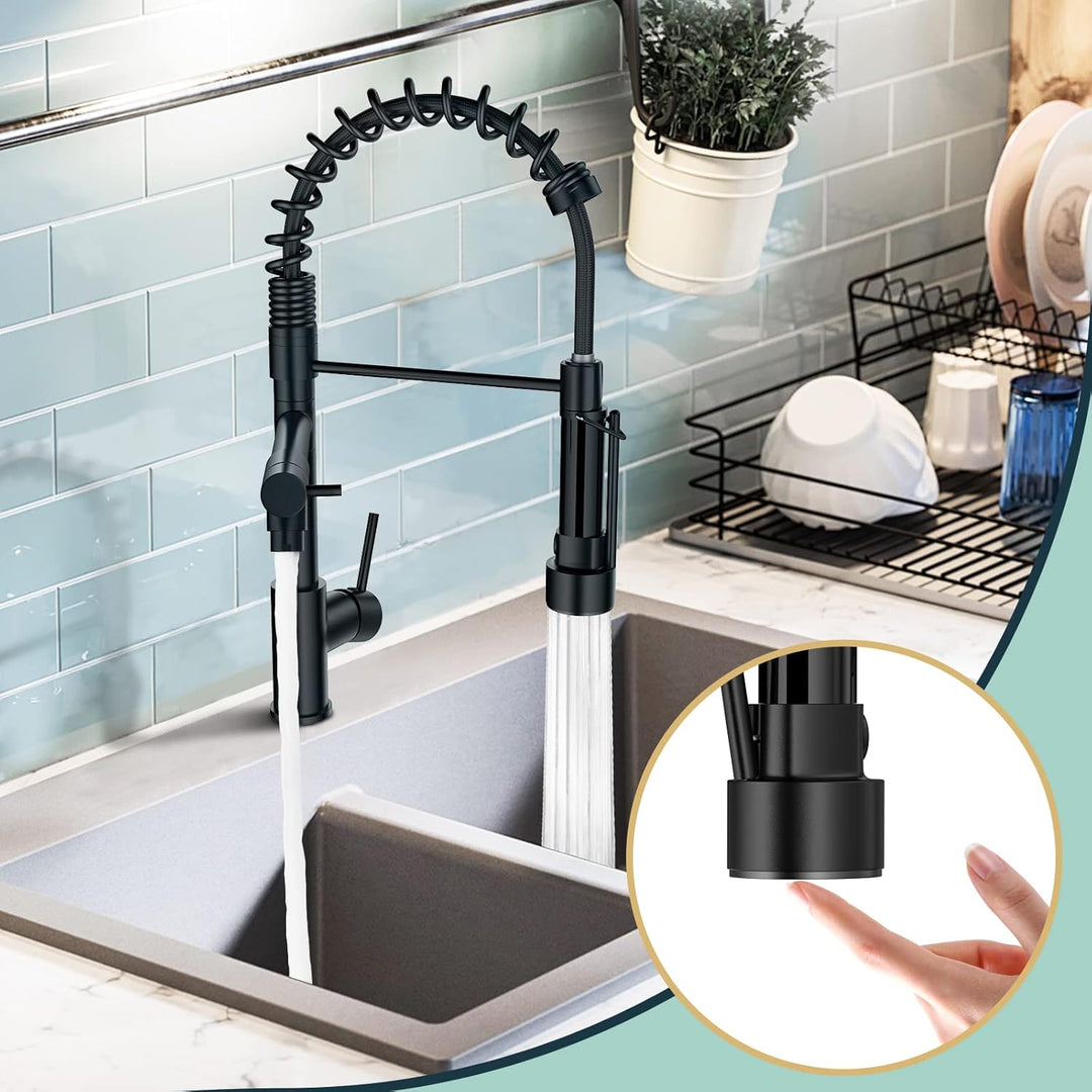 FORIOUS Wasserhahn Küche Schwarz,Edelstahl-Küchenarmatur Spülarmaturen Küche, Zweigriff-Mischbatteri