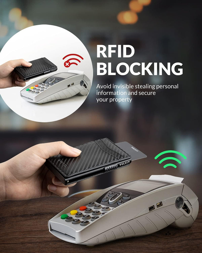 VULKIT Kreditkartenetui Leder Kartenetui RFID Blocking Automatische Pop Up Visitenkartenetui für Kar