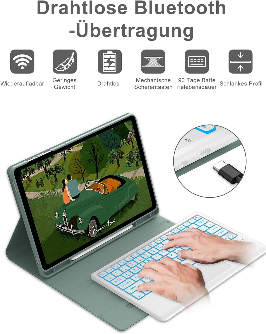 Tastatur für Samsung Galaxy Tab S10+/S9FE+/S9+ con Touchpad, Hülle Tastatur Kompatibel mit Samsung T