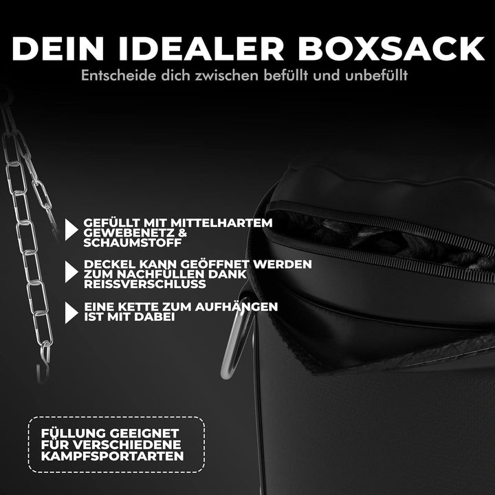 FIGHTR® Boxsack gefüllt/ungefüllt - extrem robust & langlebig | Boxsack Set inkl. 4-Punkt-Stahlkette