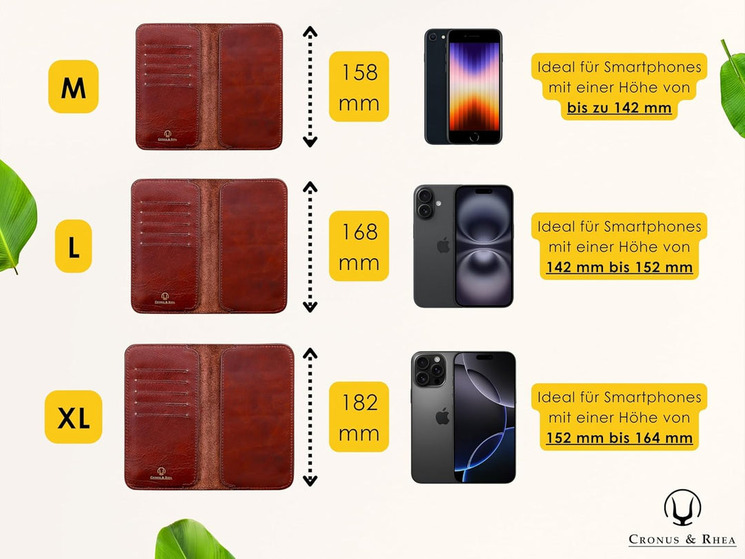 Cronus &amp; Rhea - Smartphone Geldbörse aus Leder - Modell: Cerberus - Mit Geschenkbox - Geldbeutel Hül