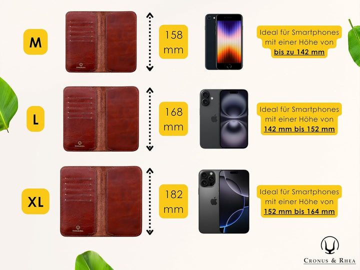 Cronus &amp; Rhea - Smartphone Geldbörse aus Leder - Modell: Cerberus - Mit Geschenkbox - Geldbeutel Hül