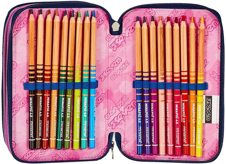 Seven Federmäppchen, Mäppchen, Mehrfarbig, Federtasche für Schreibwaren, Etui komplett mit Bleistift