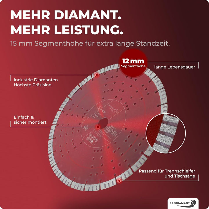 PRODIAMANT Turbo Diamant-Trennscheibe Beton 350mm x 30 mm Segmenthöhe 15mm 350/30mm, 350/30mm