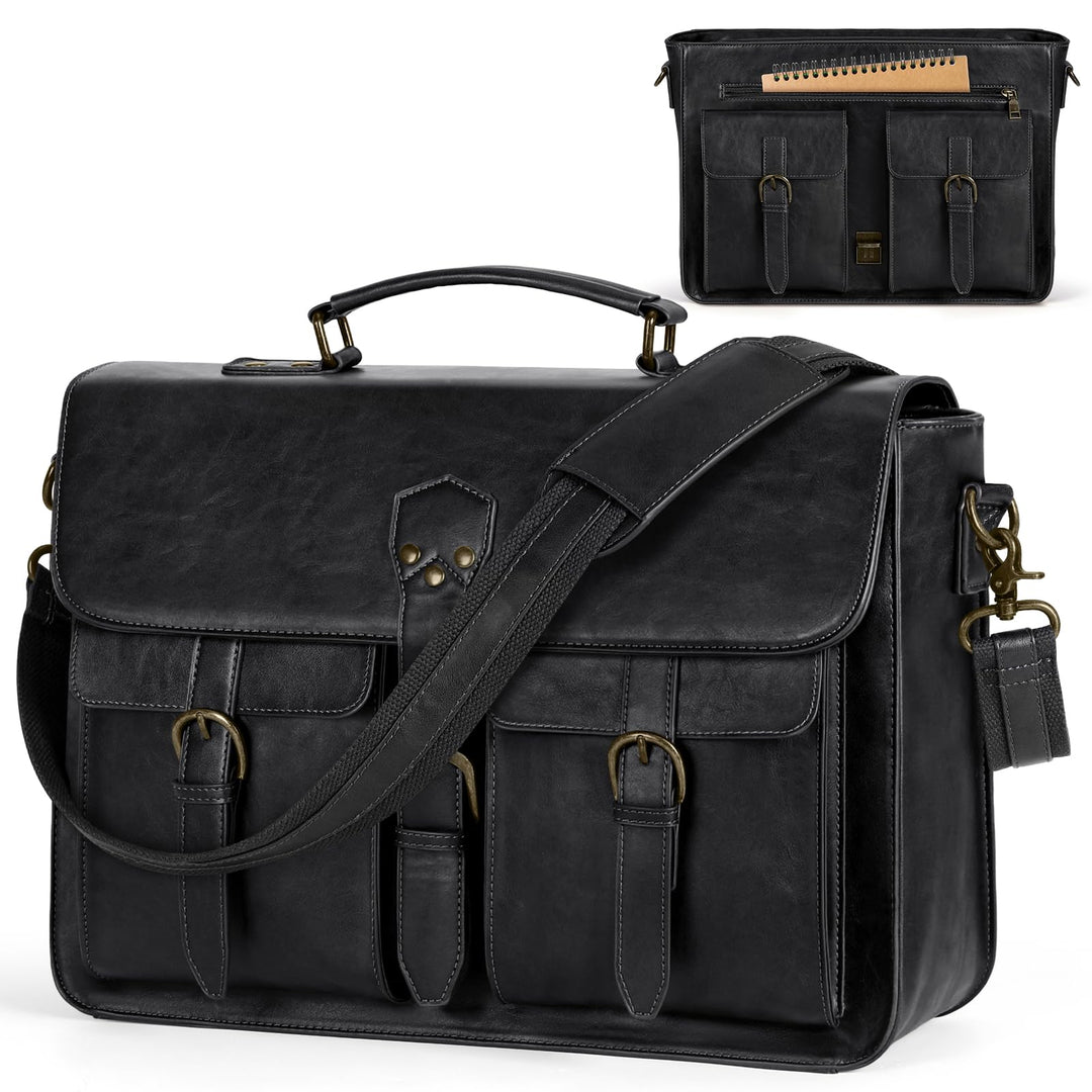 RAINSMORE Aktentasche Herren Laptoptasche 15.6 Zoll Ledertasche Messenger Bag Business Arbeitstasche