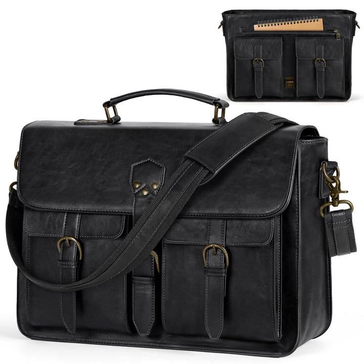 RAINSMORE Aktentasche Herren Laptoptasche 15.6 Zoll Ledertasche Messenger Bag Business Arbeitstasche