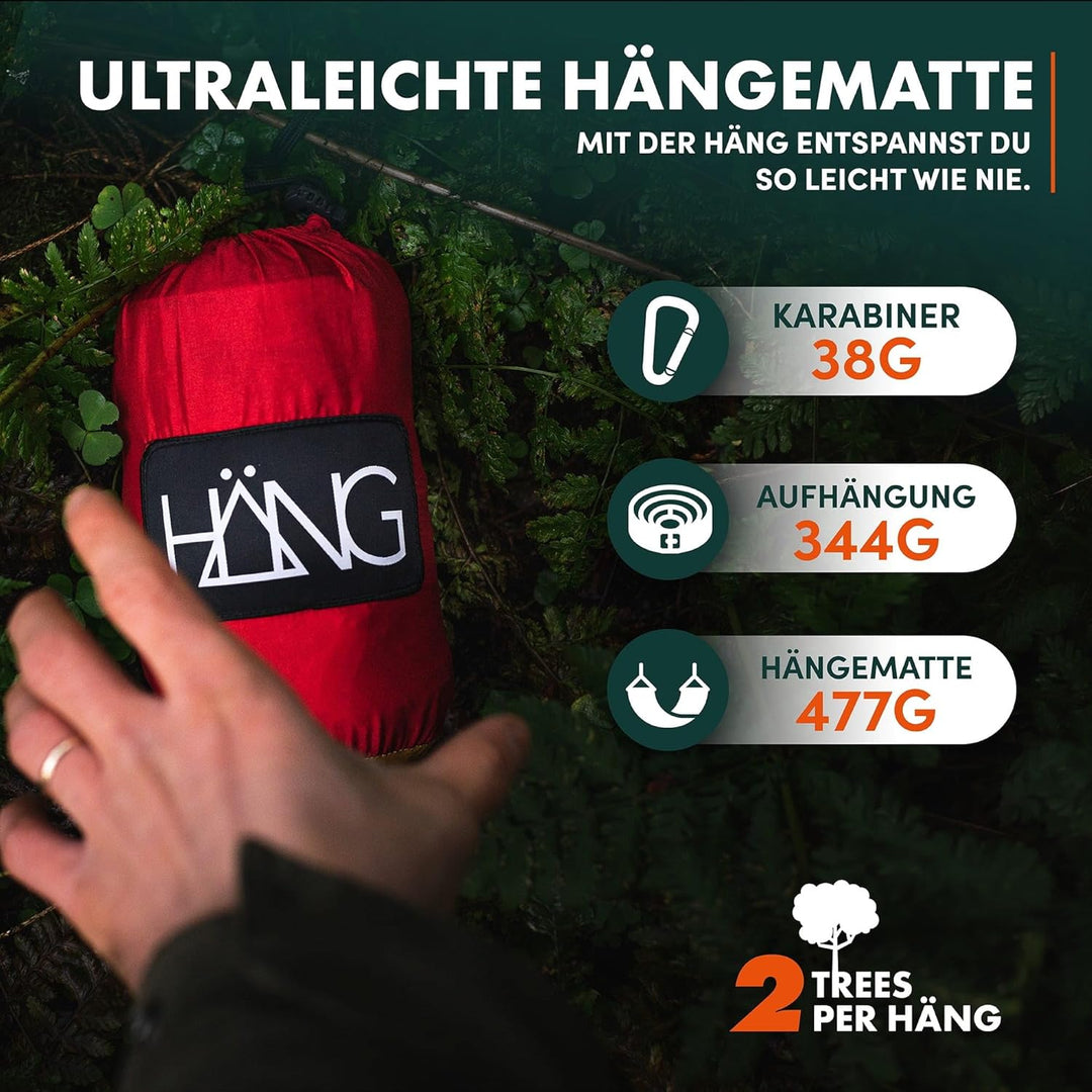 HÄNG® Camping Hängematte Outdoor Nylon Fallschirmseide für 2 Personen - 300 x 170cm Mobile Ultra-lei