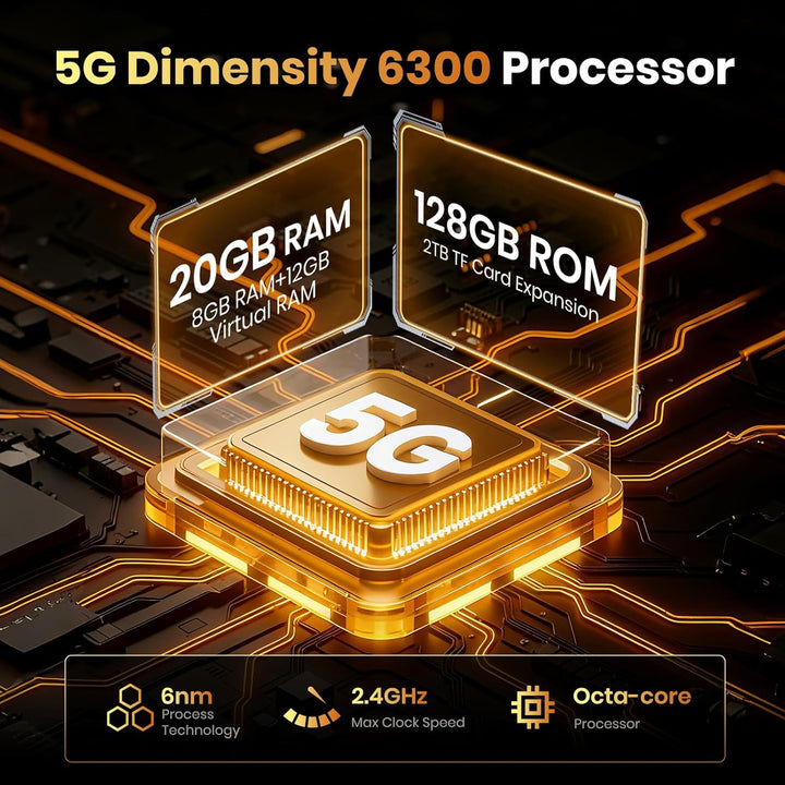 FOSSiBOT F110Pro Outdoor Smartphone 5G Android 15, 128 dB Lautsprecher-10000 mAh Handy Ohne Vertrag,
