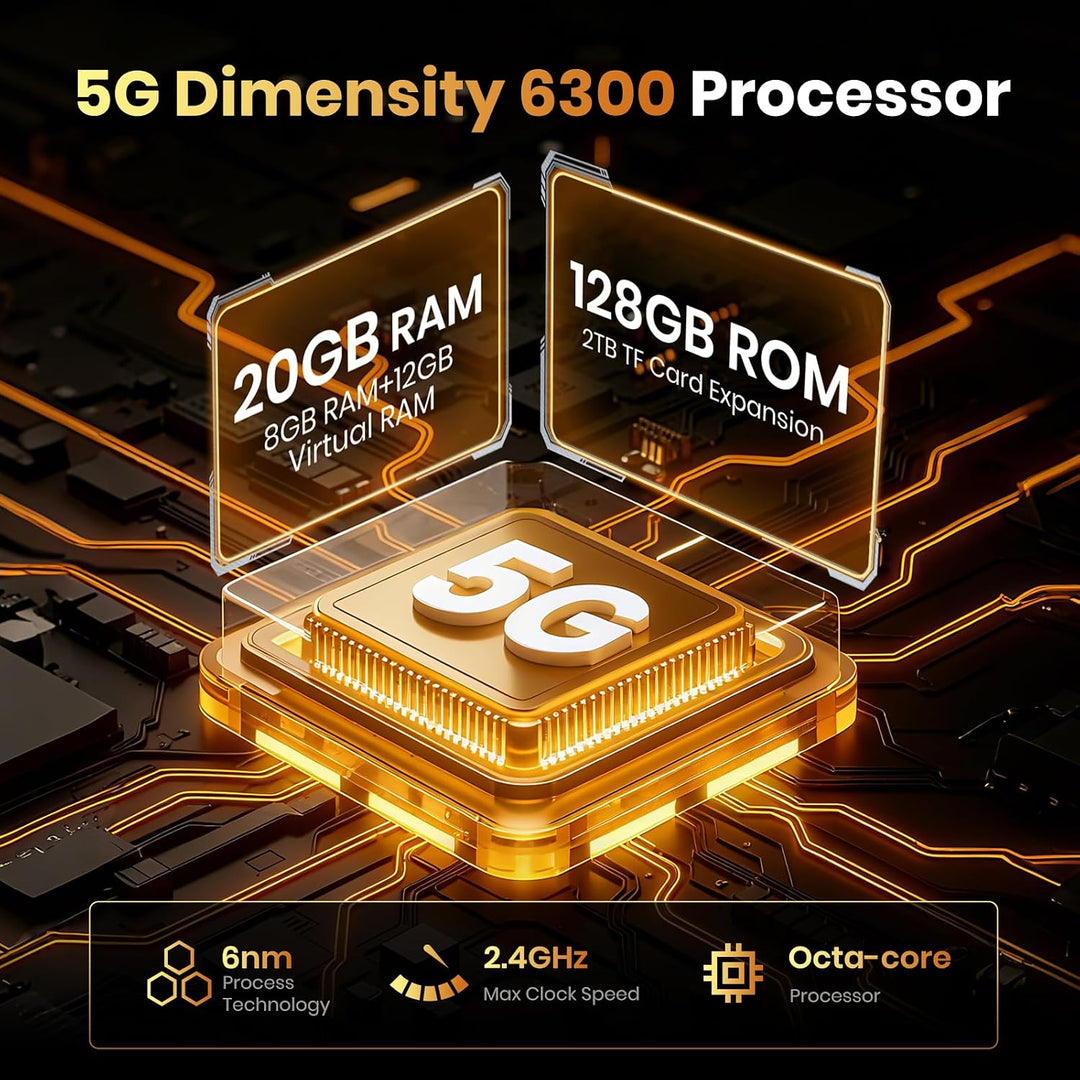 FOSSiBOT F110Pro Outdoor Smartphone 5G Android 15, 128 dB Lautsprecher-10000 mAh Handy Ohne Vertrag,