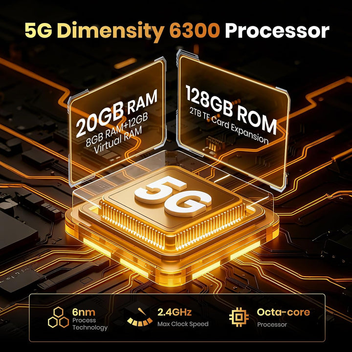 FOSSiBOT F110Pro Outdoor Smartphone 5G Android 15, 128 dB Lautsprecher-10000 mAh Handy Ohne Vertrag,