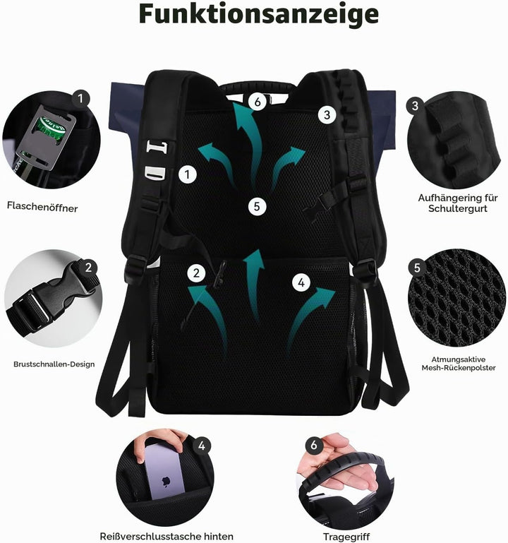 DEWUR 35L Thermo Rücksack Kühlrücksack Kühltasche Wasserdichter Picknickrücksack mit Flaschenöffner