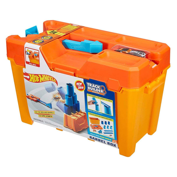 Hot Wheels GCF91 - Track Builder Fässer-Stunt Box und Starter, Spielzeug Autorennbahn ab 6 Jahren TR