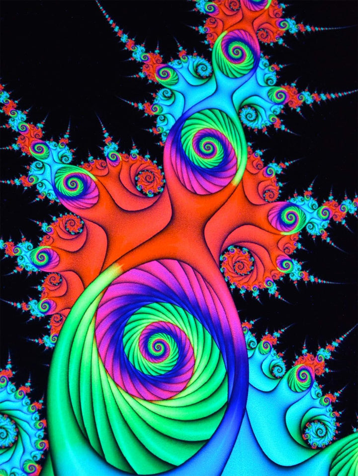 PSYWORK Schwarzlicht Stoffposter Neon | Psychedelic Weed Bud | 1,0 x 1,4m | UV-aktiv | fluoreszieren