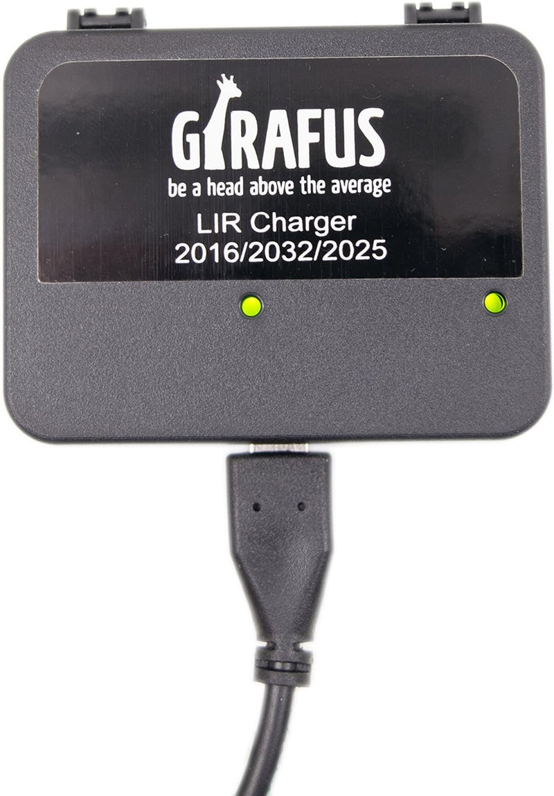 Girafus Knopfzellen Ladegerät für LIR-2032/2016 2025 Akkus USB Batterieladegerät inklusive 2X LiR203